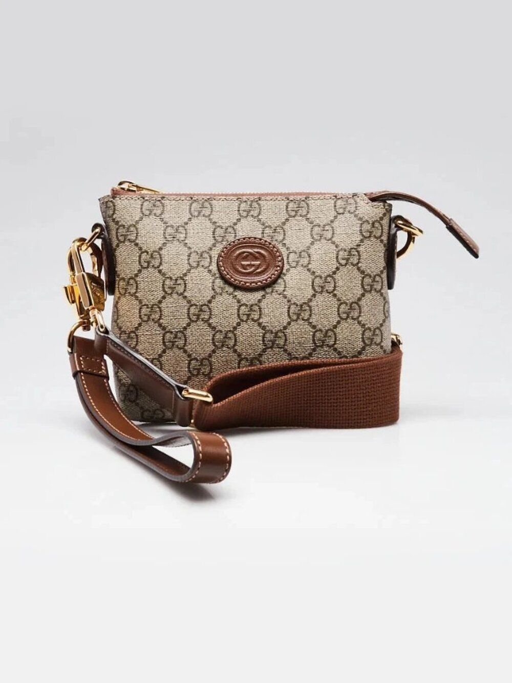 Gucci Beige/Ebony GG Coated Canvas/Leather Mini Wristlet Crossbody Bag